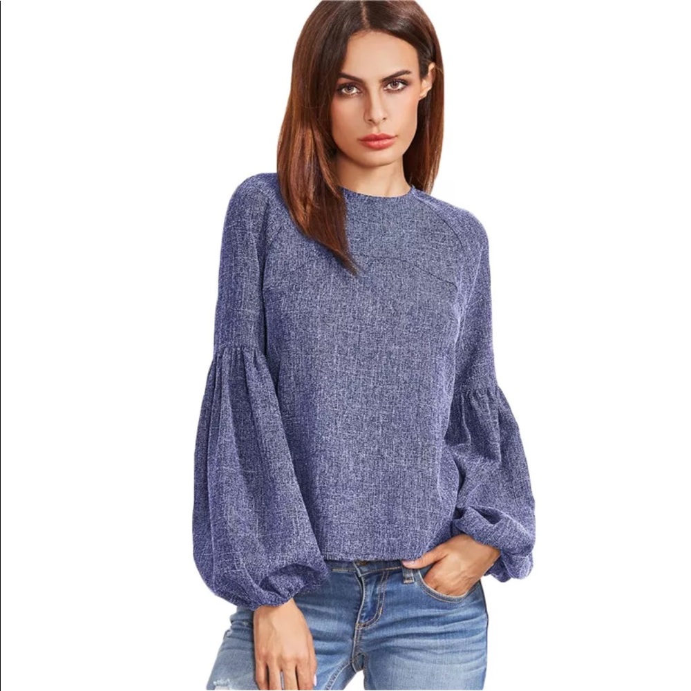 Bell Sleeve Blue Chambray Top